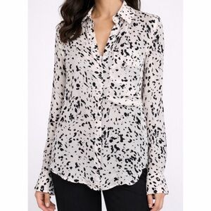HAUTE HIPPIE • Dalmatian Print Semi-Sheer Button-Down Long Sleeve Shirt, XS